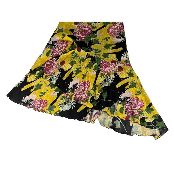 Key Lime Pie Rayon Floral Sleeveless Dress Women M Yellow Black Asymmetrical Hem - Picture 4 of 5